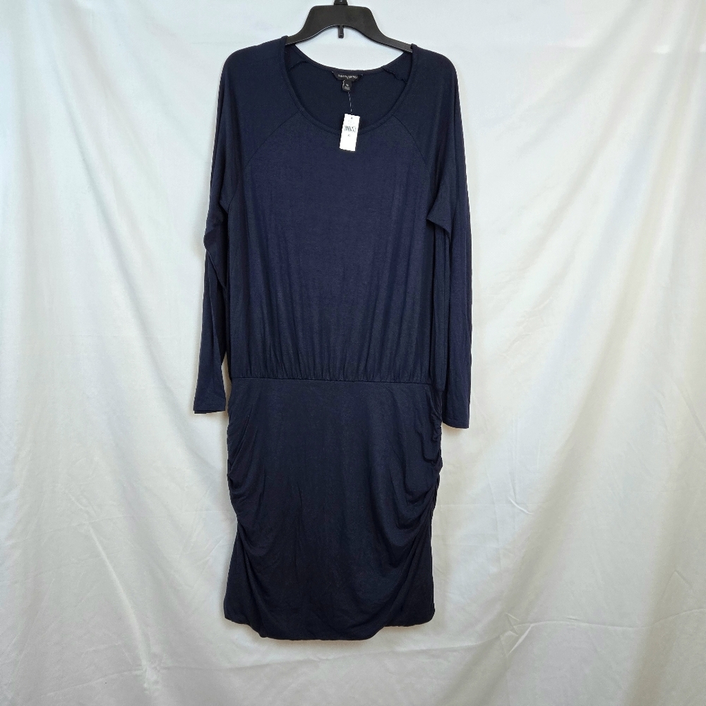Banana Republic Women's Navy Long Sleeve Short Shirred Jersey Knit‎ Dress XL NEW
